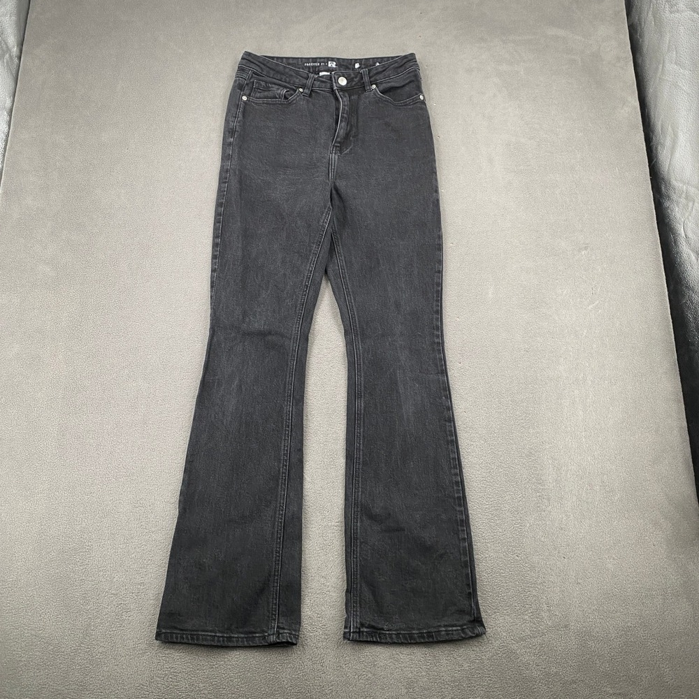 Forever 21 Womens High Rise Flare Jeans Washed Black Denim Size 29 x 32
